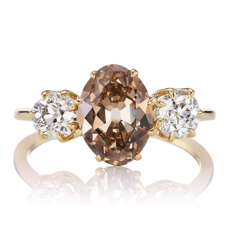 1.79ct Champagne Oval Cut Diamond Three Stone Engagement Ring