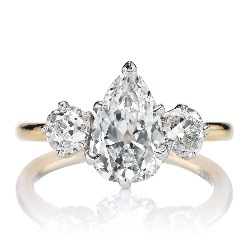 Bright + Fiery 1.95ct Pear Cut Diamond Three Stone Ring