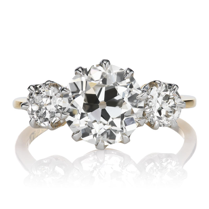 Bright 2.63ct Old Euro Cut Diamond Ring with Side Stones