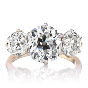3.54ct Old Mine Cut Diamond Three Stone Engagement Ring