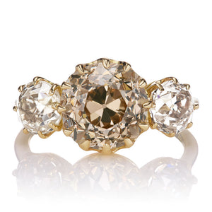 3.70ct Champagne Colored Old European Cut 3 Stone Ring