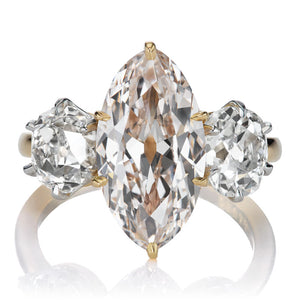 Stunning 3.72ct Marquise Diamond Ring with Old Mine Cut Side Stones