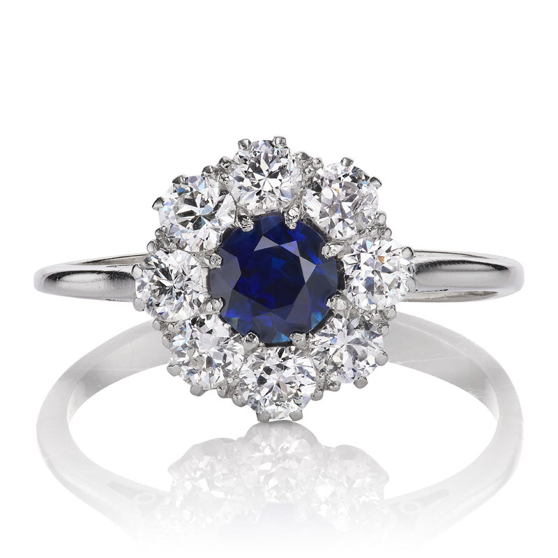Platinum No Heat Sapphire and Diamond Cluster Ring
