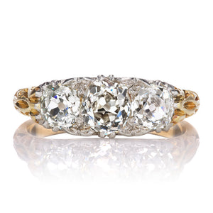 Vintage Three Stone Ring in Two-Tone Engraved Setting