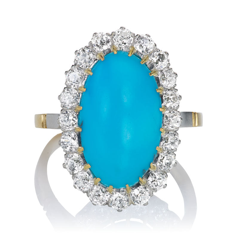 Antique Turquoise and Diamond Cluster Ring  
