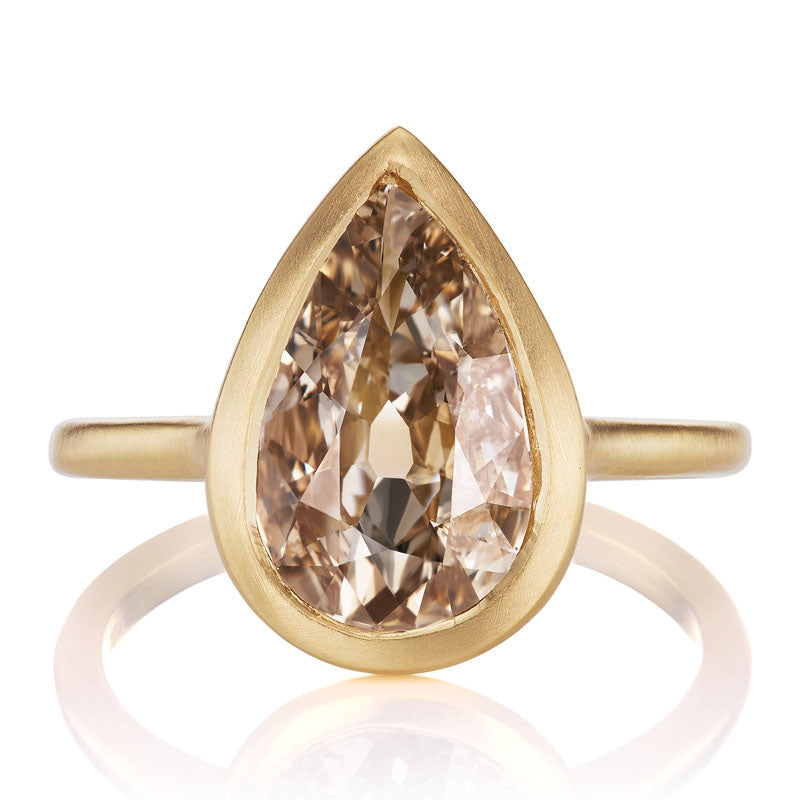 1.71 ct Bezel Set Champagne Colored Pear Shaped Engagement Ring