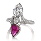 Vintage Pear Shaped Diamond & Ruby Toi et Moi Ring