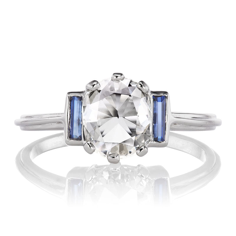 1-carat Rose Cut Diamond Ring with Sapphire Baguettes