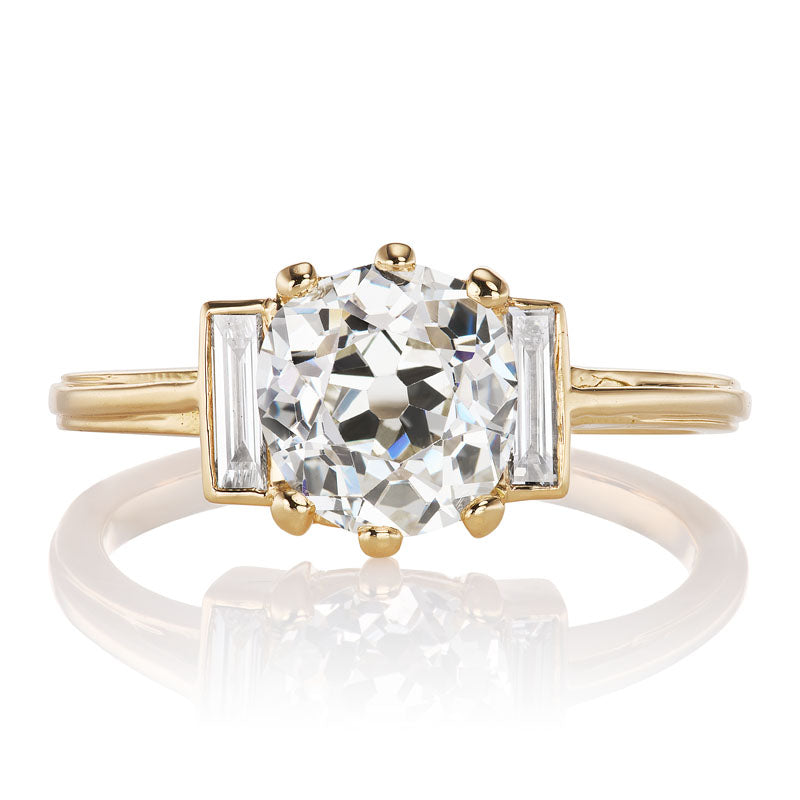 1.60ct Old Mine Cut Diamond with Diamond Baguette Accent Stones
