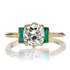 Old Mine Cut Engagement Ring with Emerald Baguettes
