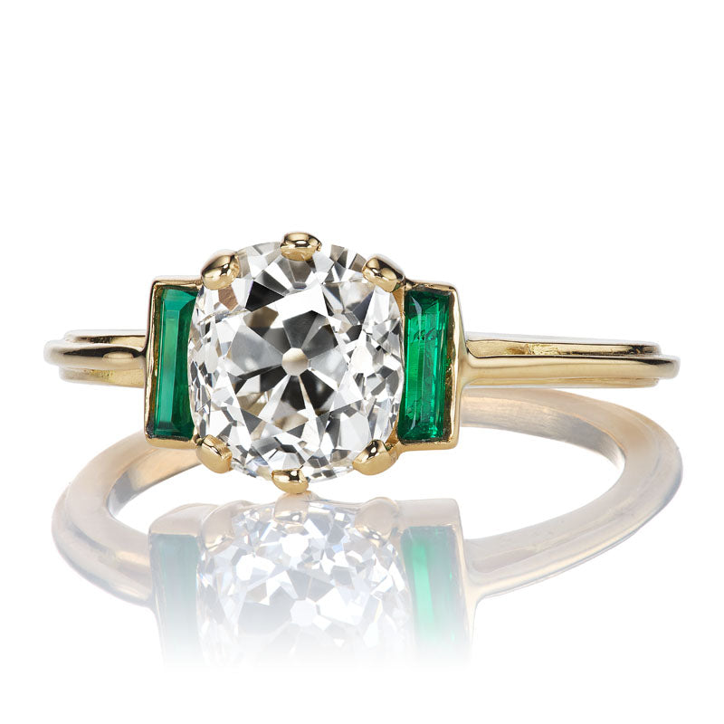1.75 Old Mine Cut Diamond diamond engagement ring with gemstone