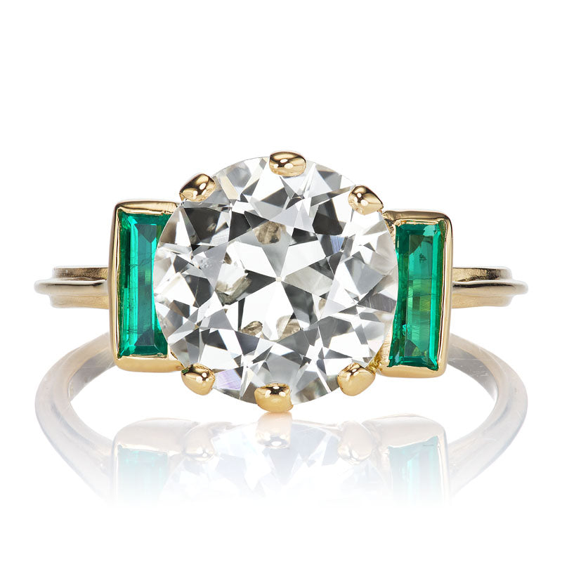 2.78ct Transitional Cut Diamond Ring with Emerald Baguettes