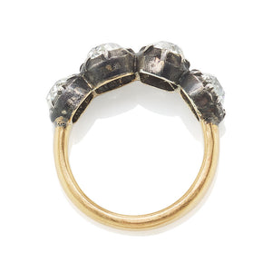 Vintage Old Mine Cut Four Stone Ring with Patina Details