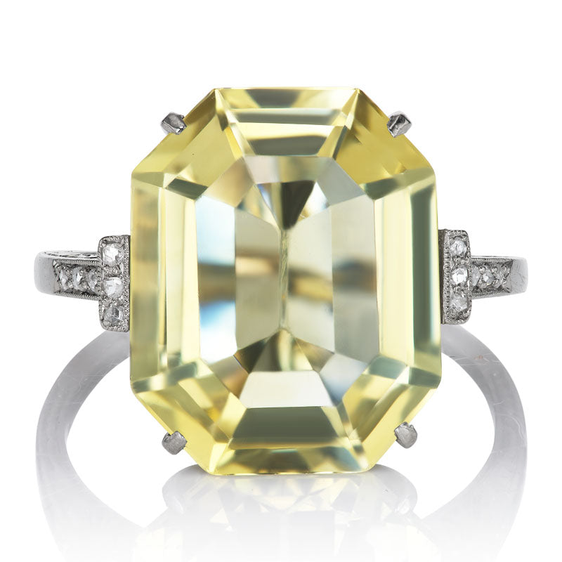 Antique 7.25ct Yellow Citrine and White Gold Ring