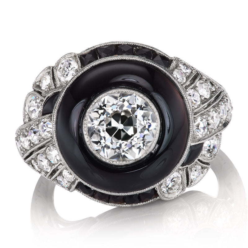 Iconic Retro VVS1 Diamond Engagement Ring / Circa 1920-25s Vintage outlets Black Onyx Antique Ring / 935 Argentium Silver Wedding Ring Antique Ring