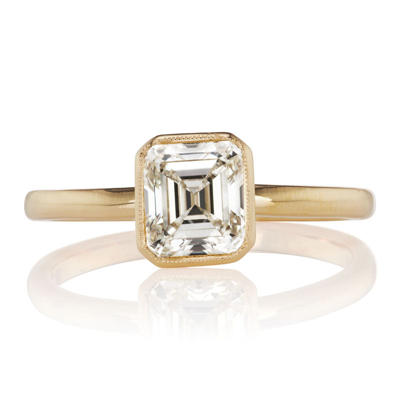 Bezel Set 1.20ct Emerald Cut Diamond in Yellow Gold Setting