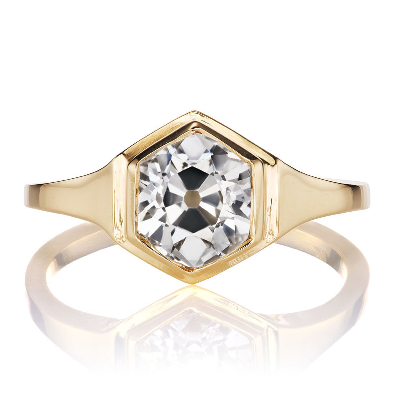 Unique Hexagon Engagement Ring in Bezel Setting