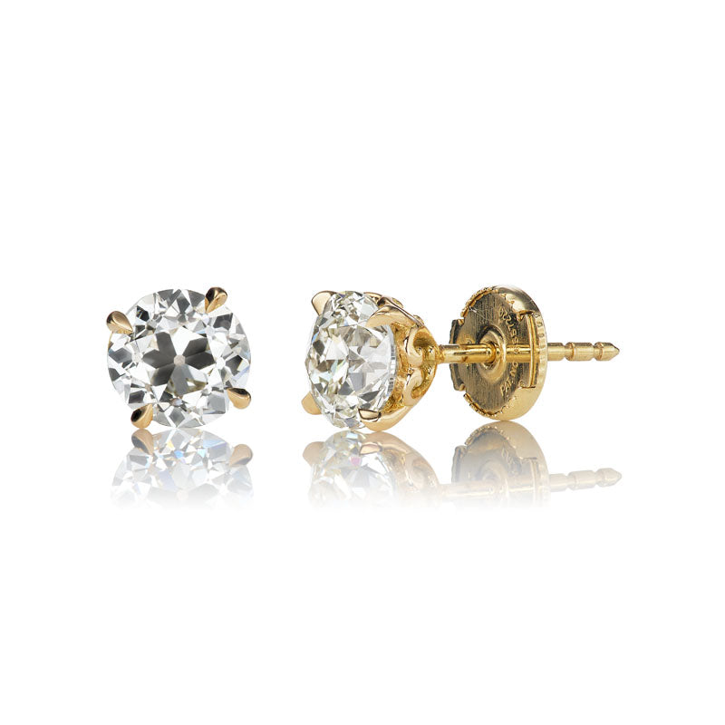 Old European Cut Diamond Studs in Yellow Gold