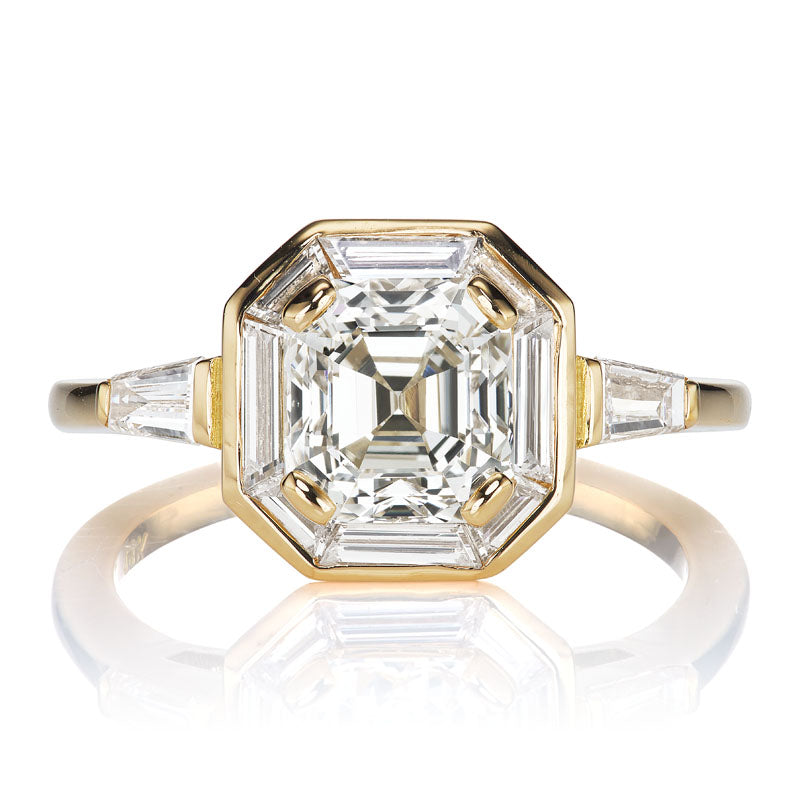 1.81ct Asscher Cut Diamond Ring with Diamond Baguette Halo
