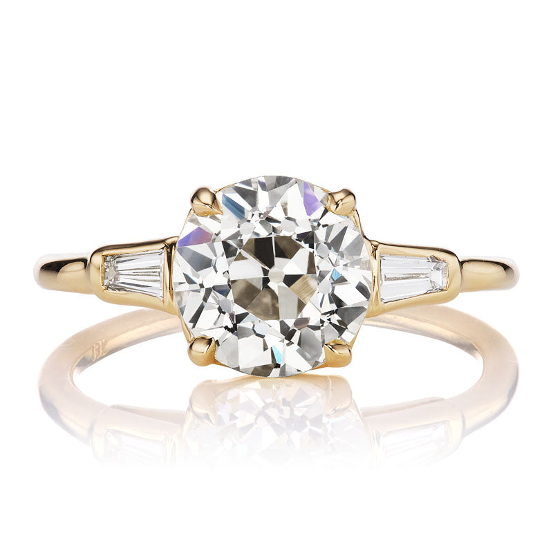 2.04 Old European Cut Diamond Ring with Tapered Baguettes