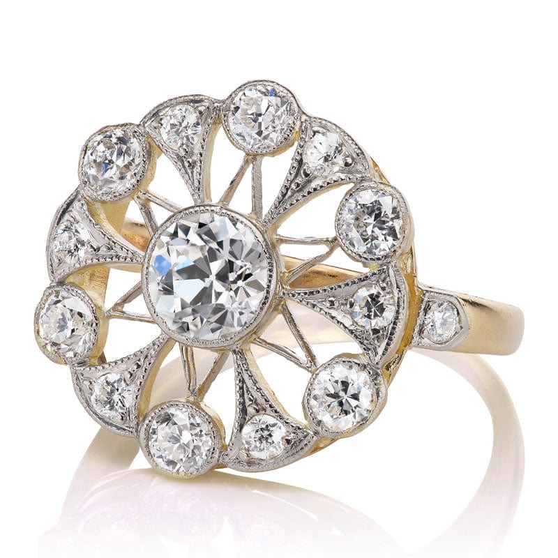 Detailed Two-Tone Antique Diamond Halo Cocktail Ring