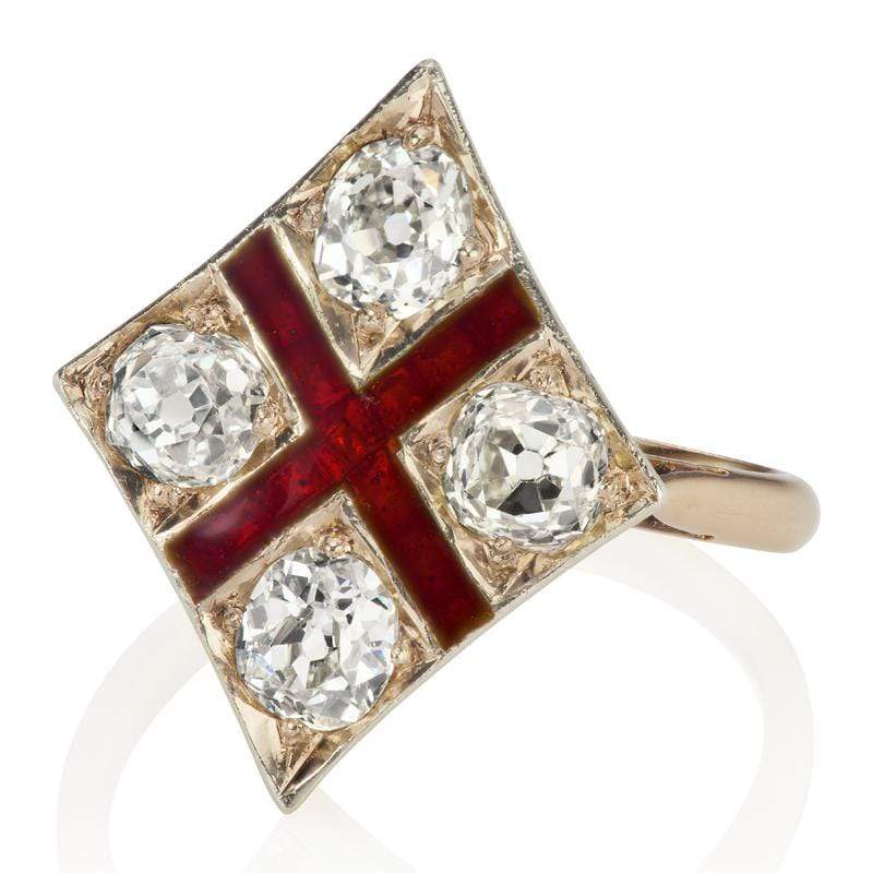 Unique Diamond & Red Enamel Engagement Ring