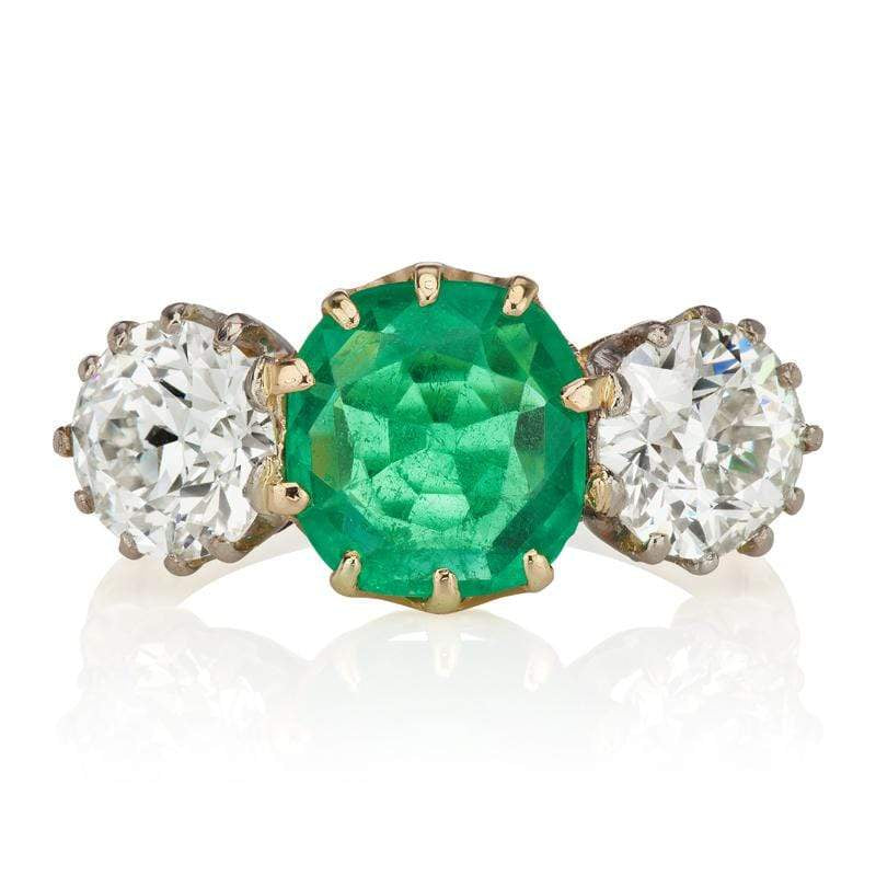 Emerald & Diamond Three Stone Engagement Ring