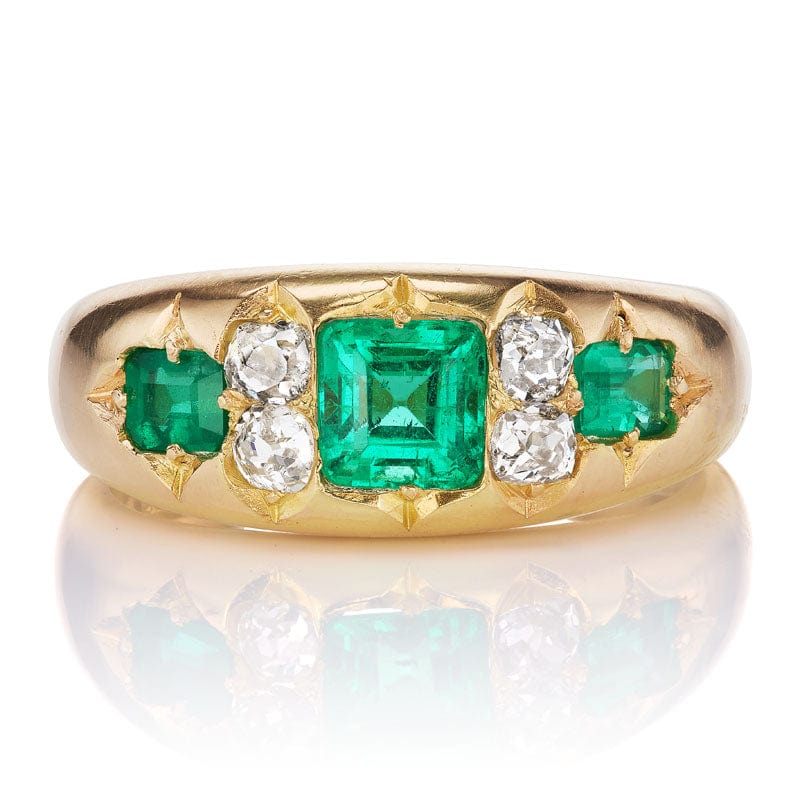 Gypsy Set Emerald and Diamond Yellow Gold Ring