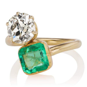 Diamond and Emerald Toi et Moi Ring
