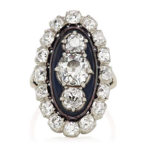 Edwardian Vertical Three Stone Halo Vintage Engagement Ring