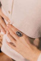 Edwardian Vertical Three Stone Halo Vintage Engagement Ring