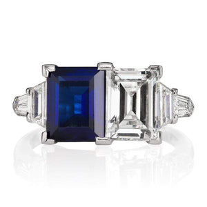 Square Cut Diamond & Sapphire Engagement Ring c.1925 | Victor Barbone