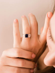Square Cut Diamond & Sapphire Engagement Ring c.1925 | Victor Barbone