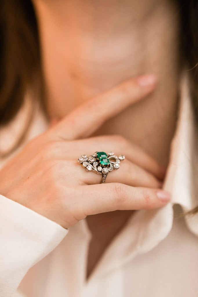 Emerald Cocktail Ring Edwardian Cocktail Ring