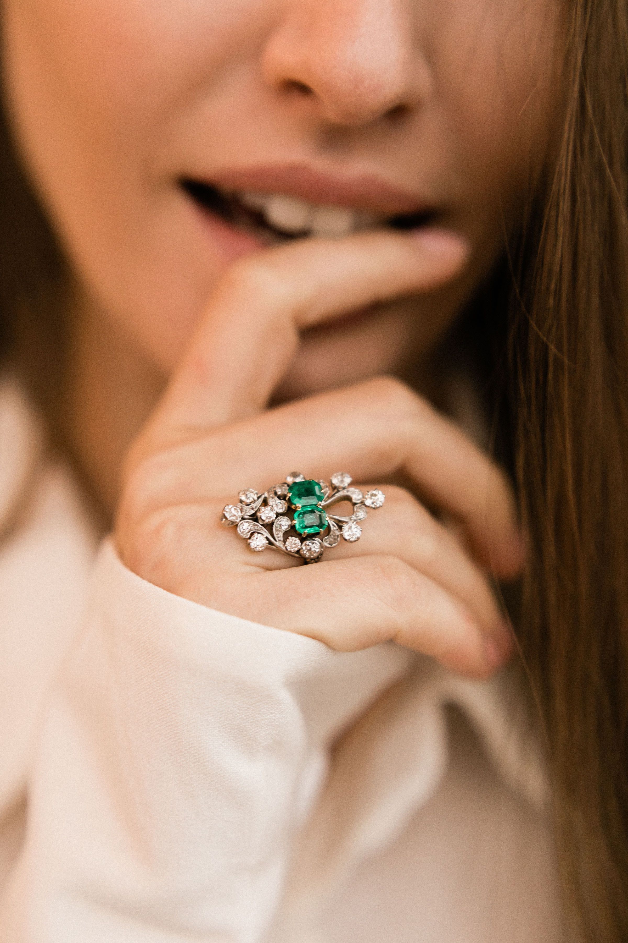 Emerald Cocktail Ring Edwardian Cocktail Ring