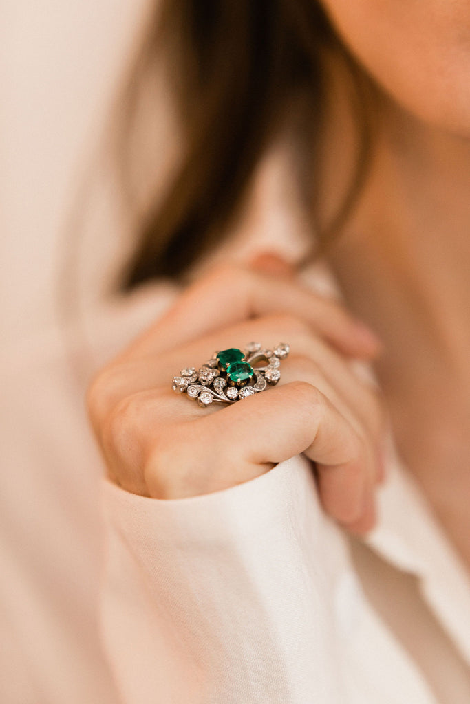 Emerald Cocktail Ring Edwardian Cocktail Ring