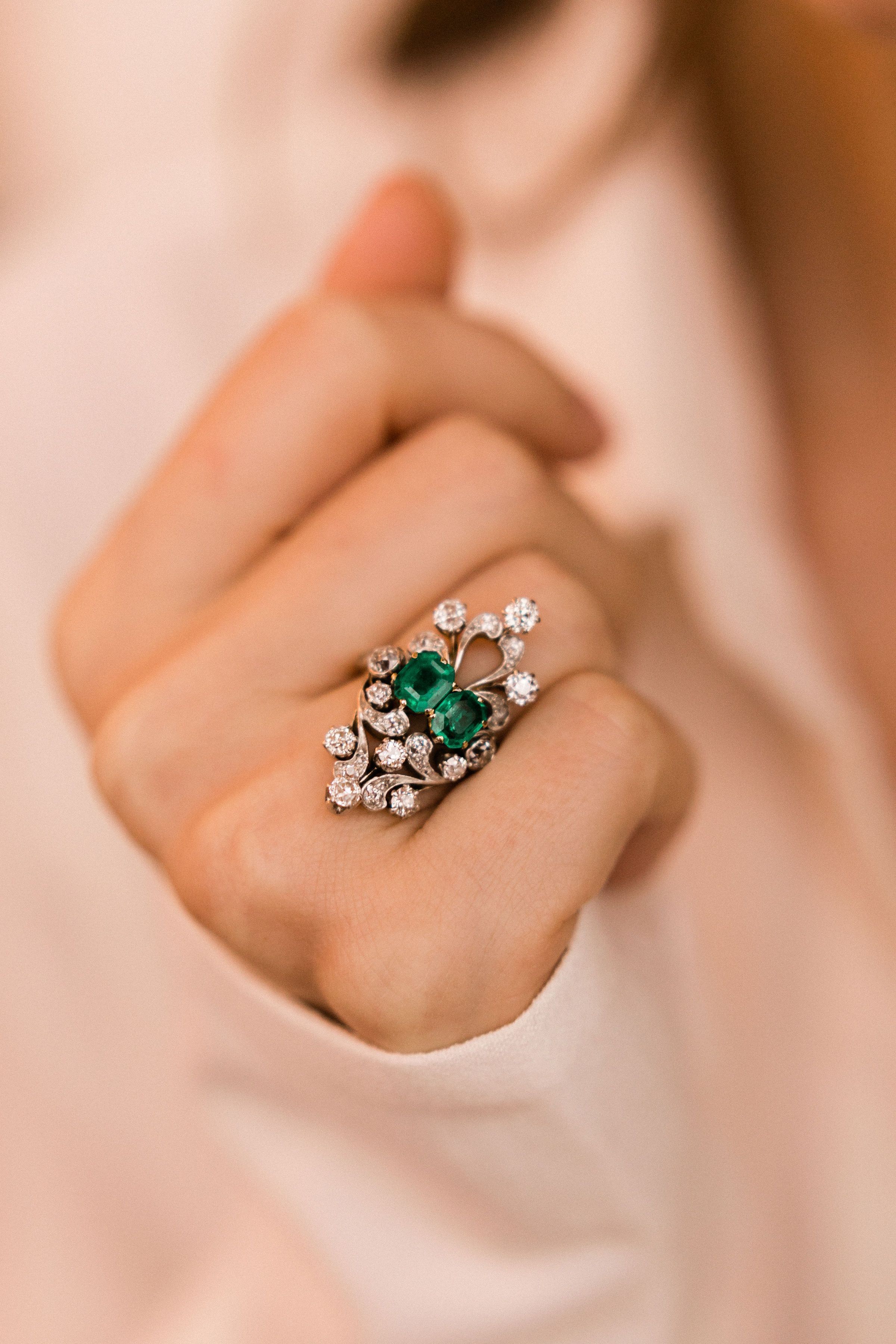 Emerald Cocktail Ring Edwardian Cocktail Ring