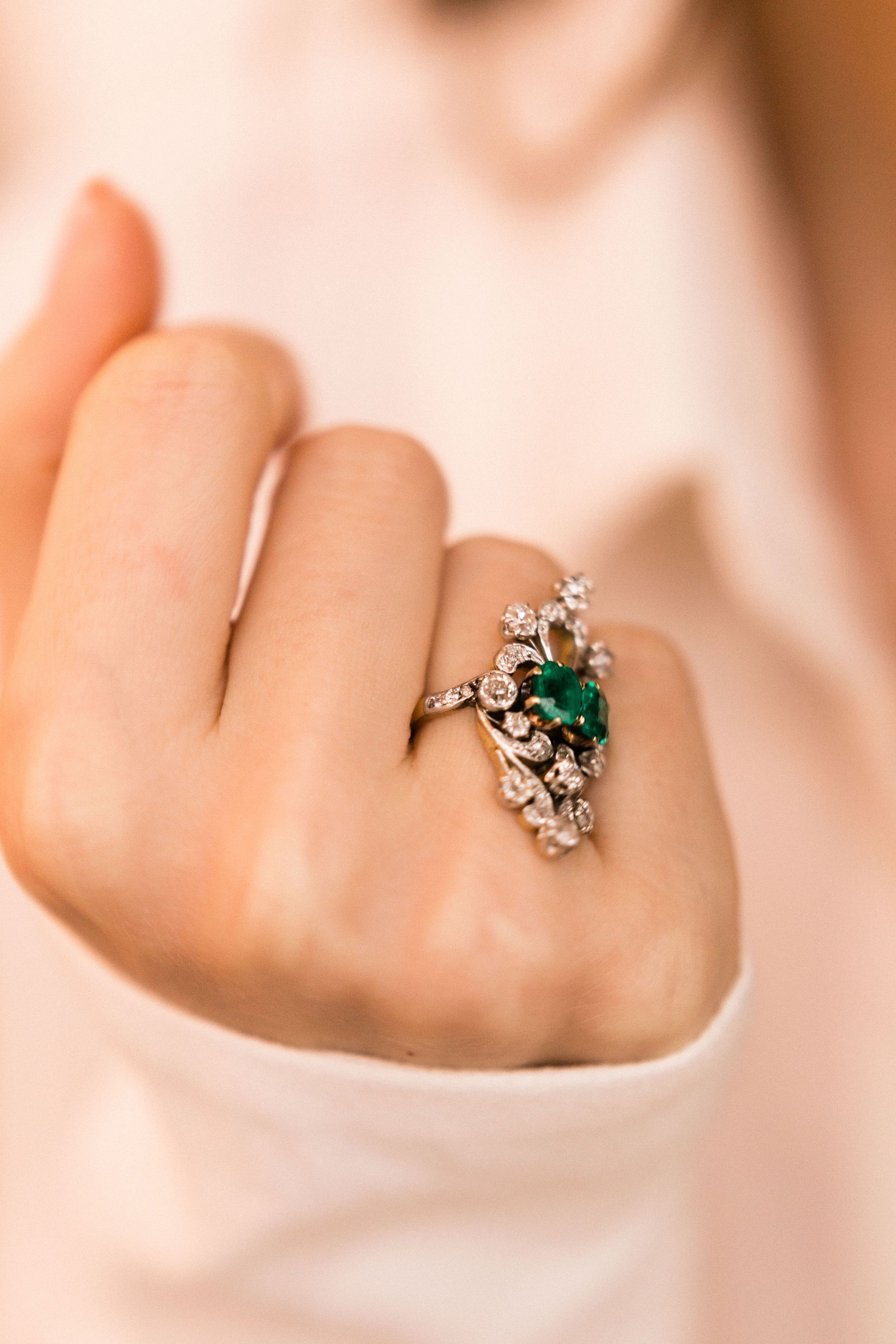 Emerald Cocktail Ring Edwardian Cocktail Ring