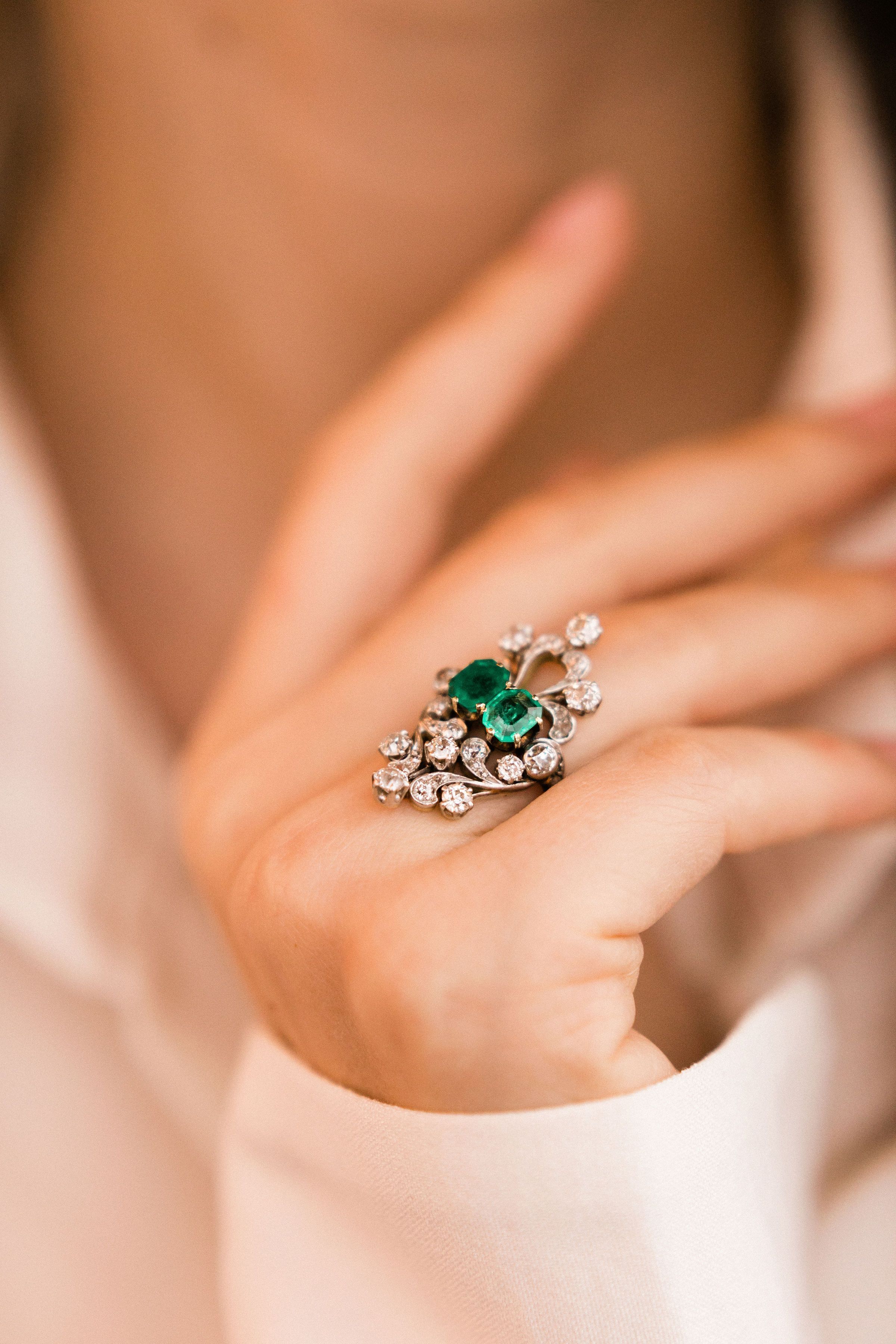 Emerald Cocktail Ring Edwardian Cocktail Ring