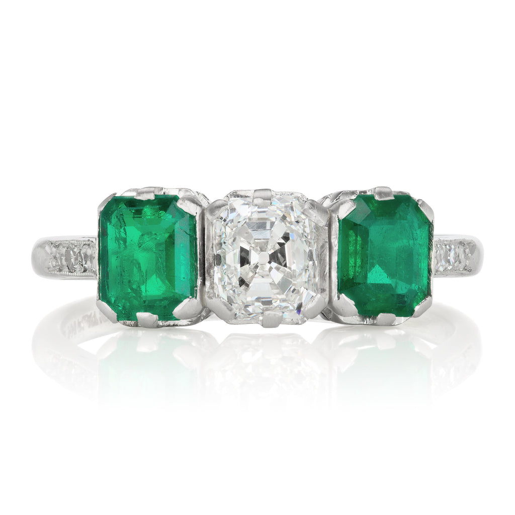 J.E. Caldwell Asscher Cut Diamond Engagement Ring With Emeralds