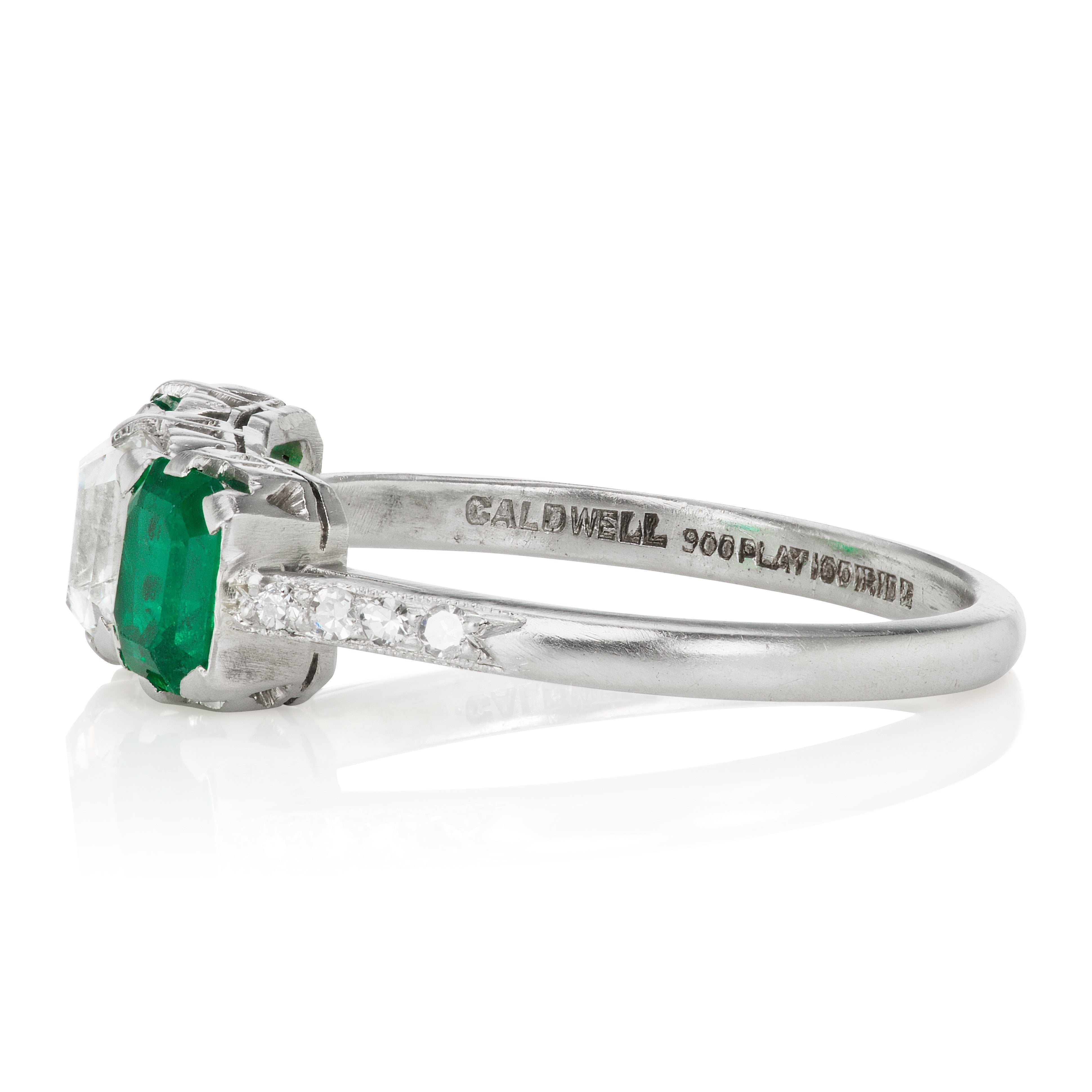 J.E. Caldwell Asscher Cut Diamond Engagement Ring With Emeralds