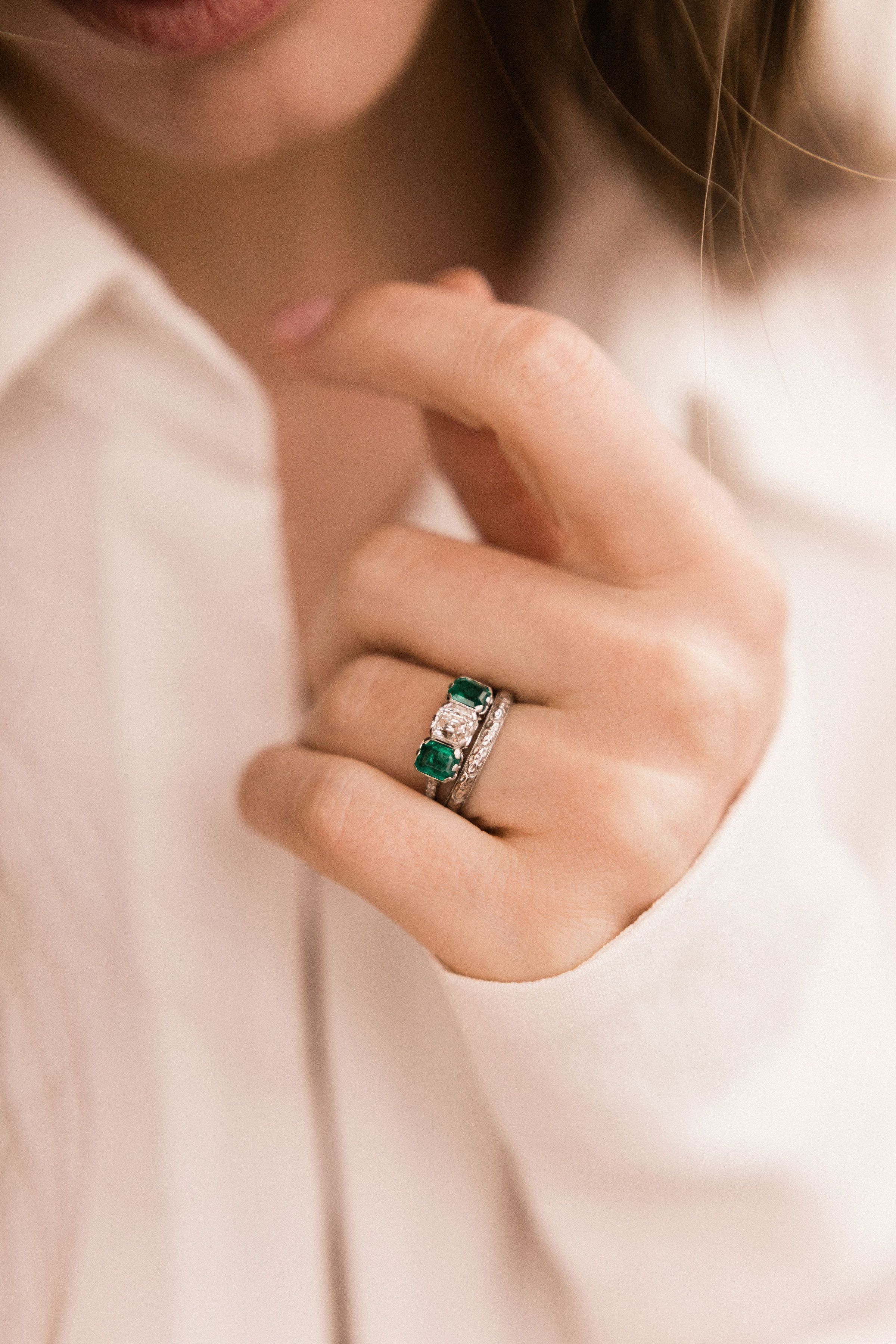 J.E. Caldwell Asscher Cut Diamond Engagement Ring With Emeralds