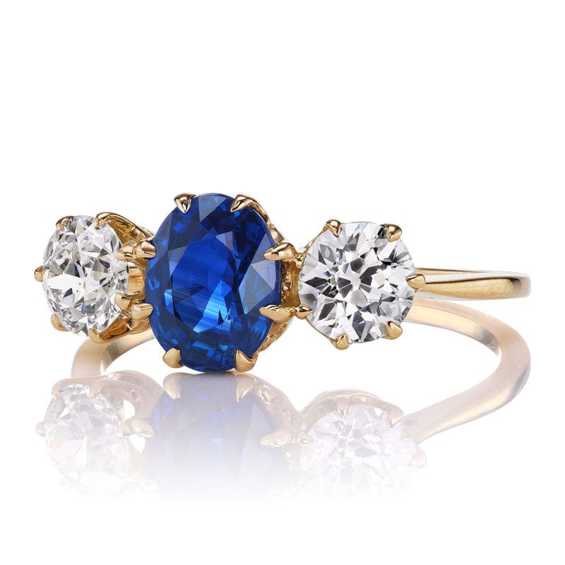 1.41 Carat Sapphire + Diamond Three Stone Ring