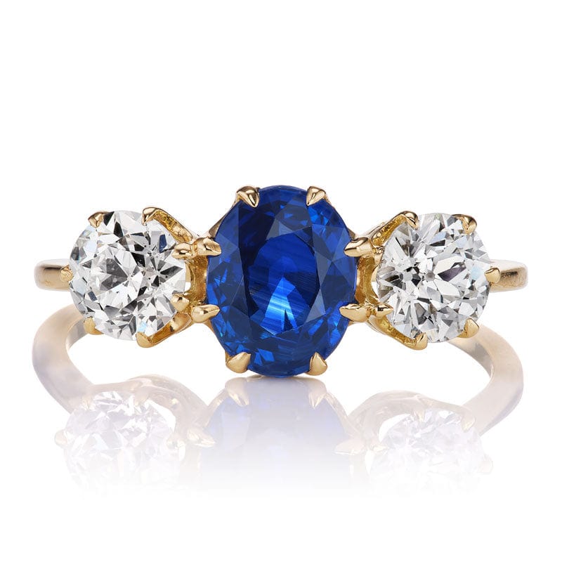 1.41 Carat Sapphire + Diamond Three Stone Ring