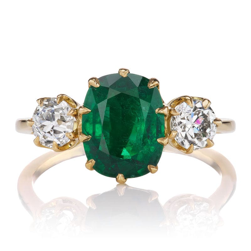 Cushion Cut Emerald Ring with Side Stones