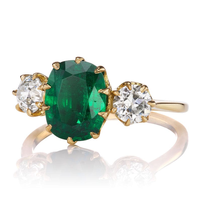 Cushion Cut Emerald Ring with Side Stones