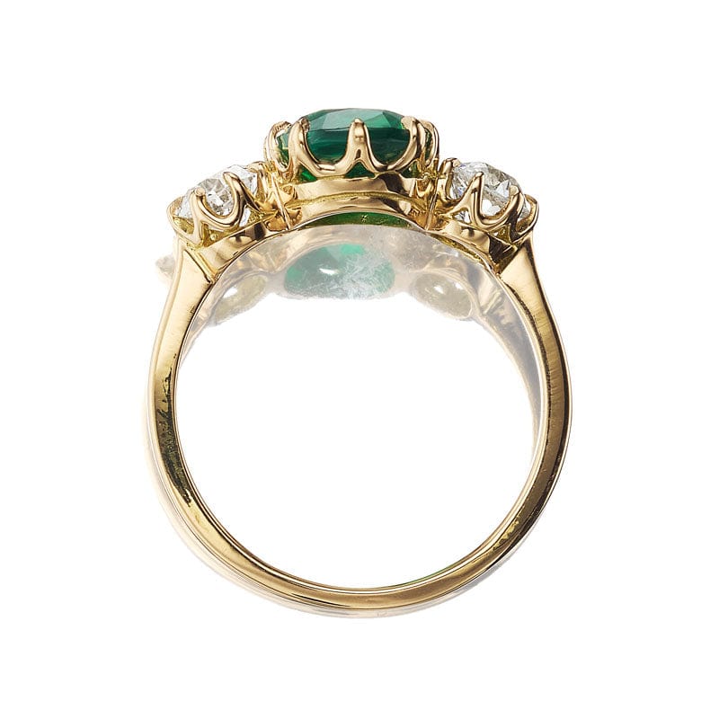 Cushion Cut Emerald Ring with Side Stones