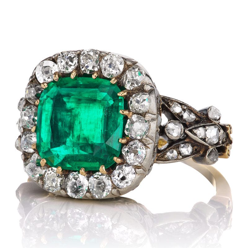 Colombian cushion cut vintage emerald ring