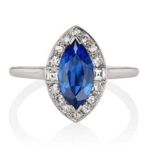 Marquise Sapphire & Diamond Halo Vintage Engagement Ring