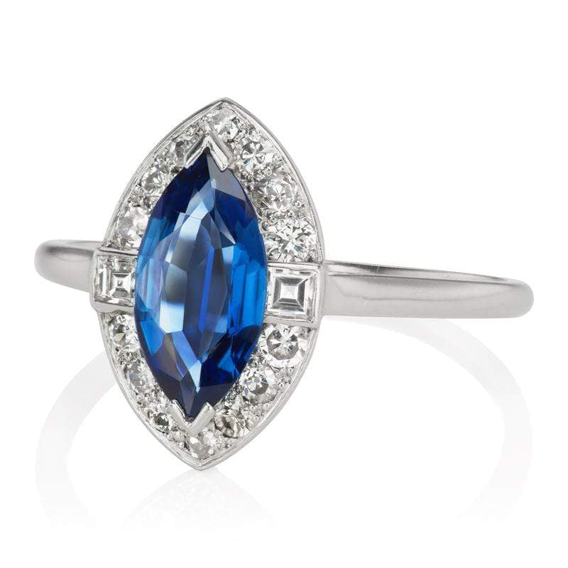 Marquise Sapphire & Diamond Halo Vintage Engagement Ring